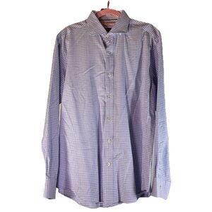 BUGATCHI Shaped Fit Blue Gingham Plaid Long Sleeve Button Down Shirt